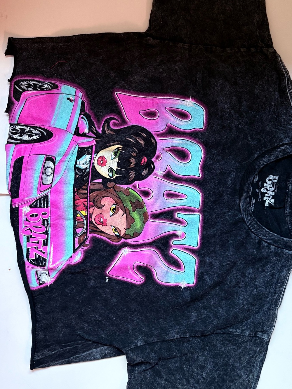 Bratz Black Graphic Tee with Pink & Aqua Car Art